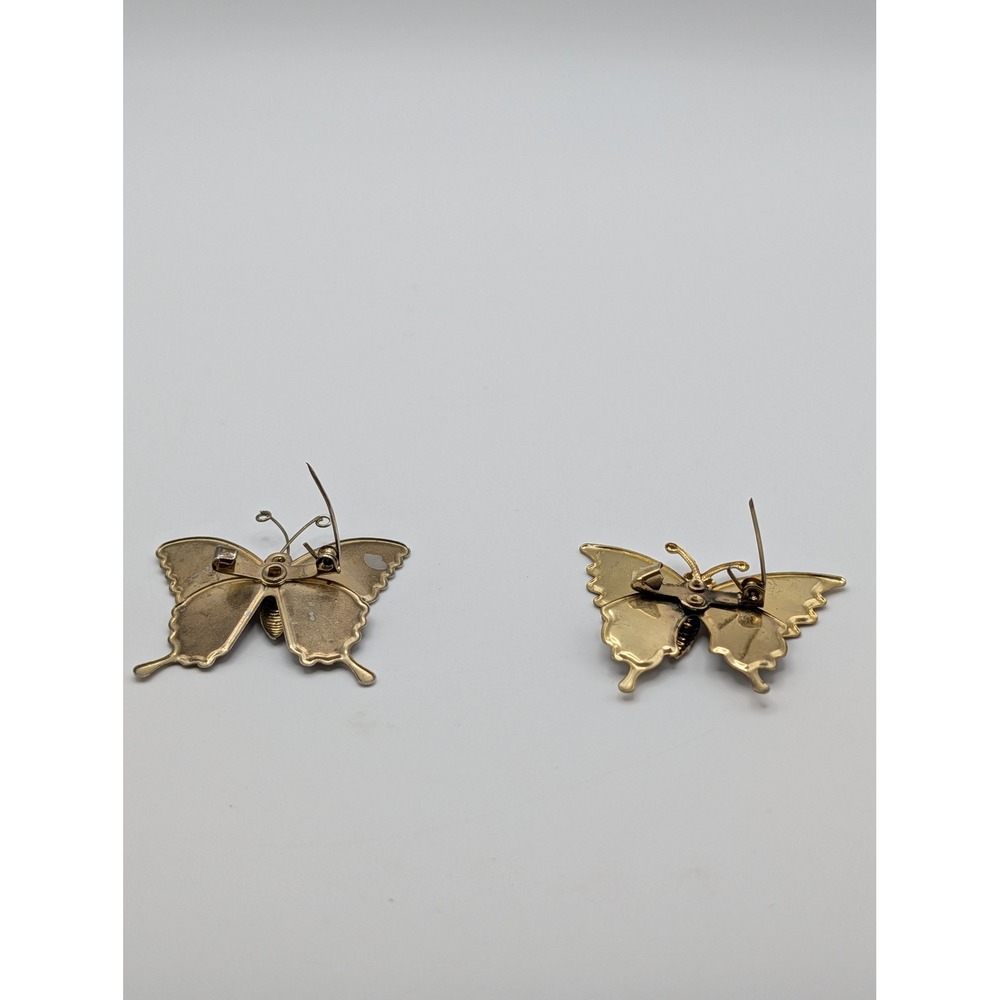 Vintage Foil Glitter Butterfly Brooch Lot 2 Gold Tone Jelly Belly Pin Set - Picture 8 of 11